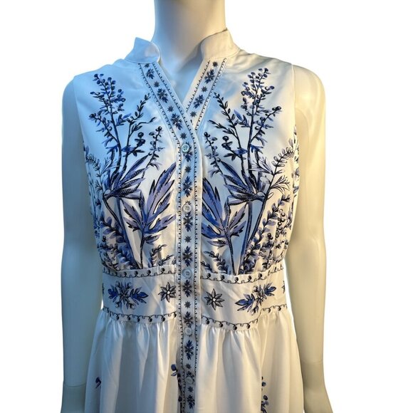 CUPSHE Floral White and Blue Watercolor Mini Button Down Beach Dress Size M EUC - Picture 2 of 4
